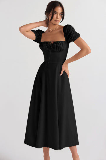 Woochic robe cocktail longue trapèze fendue cintrée noir 1 S